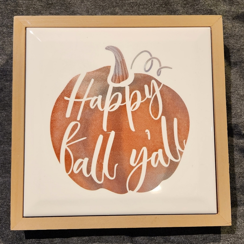 Happy Fall Y'all Ceramic Tile and Wood Display